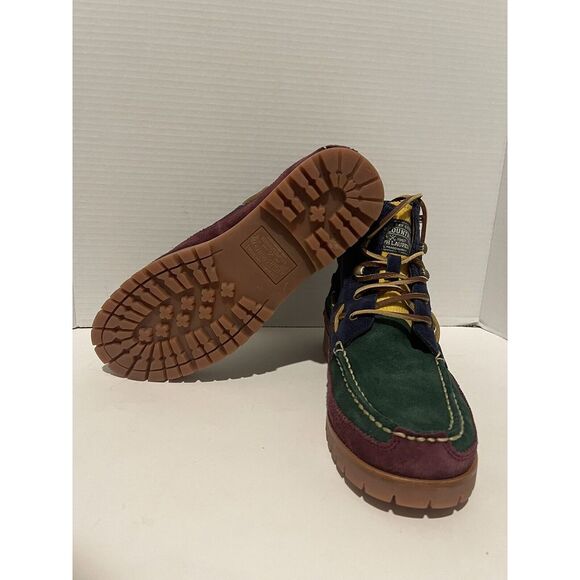 Polo Ralph Lauren Suede Corduroy Color Block‎ Ranger Boots Blue Red Green sz 9